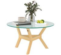 HOMCOM Table Basse en Verre trempé, Table de Salon avec Repose-Pieds réglables et Cadre en Acier, Table d'appoint Ronde pour Le Salon, Transparente, Ø80 x 45 cm
