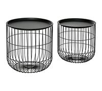 HOMCOM Ensemble de 2 tables basses, table d'appoint au design scandinave, table basse avec espace de rangement, table basse pour salon, chambre à coucher, acier, noir