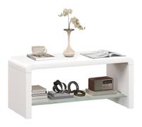 HOMCOM Table Basse Haute Brillance avec Rangement, Table de Salon à Deux Niveaux avec étagère en Verre, Table Centrale Moderne pour Le Bureau à Domicile, 100 x 45 x 45cm, Blanc Haute Brillance