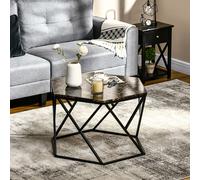 HOMCOM Table basse hexagonale avec plateau MDF aspect marbre et piètement graphique en métal noir dim. 81L x 70l x 51,2H cm | Aosom France