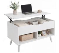 HOMCOM Table basse industrielle avec plateau élévable, table de salon extensible moderne avec compartiment de rangement, table de séjour pour maison bureau, 75 x 40 x 58 cm, blanc