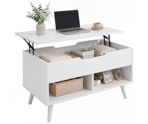 HOMCOM Table basse industrielle avec plateau élévable, table de salon extensible moderne avec compartiment de rangement, table de séjour pour maison bureau, 75 x 40 x 58 cm, blanc