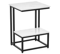 HOMCOM Table Basse Moderne Salon Table d'appoint Chambre guéridon Bout de canapé Design Structure Acier Noir Plateau étagère Aspect marbre Blanc