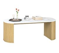 HOMCOM Table Basse Ovale Coins Arrondis Pieds Épais 110x50x40cm Blanc | Table d'Appoint Aspect Effet Marbre, pour Salon Bureau Chambre