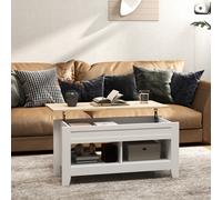 HOMCOM Table basse plateau relevable, table de salon avec étagères et compartiment caché,105 x 50 x 49-62,5 cm blanc