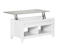 HOMCOM Table Basse Plateau relevable, Table de Salon avec étagères et Compartiment caché,105 x 50 x 49-62,5 cm pour Salon, Chambre, Aspect marbre Gris