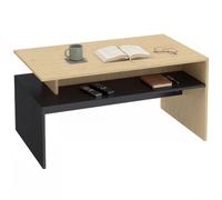 HOMCOM Table Basse Rectangulaire Bicolore 95x55x50 cm Bois Naturel et Noir | Table de Salon Moderne, à Niveaux Décalés, avec Étagère de Rangement