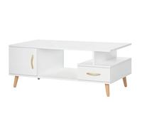 HOMCOM Table Basse rectangulaire Design scandinave 100L x 50l x 40H cm Niche + tiroir Blanc | Aosom France