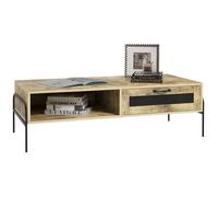 HOMCOM Table Basse rectangulaire Style Industriel Niche tiroir Coulissant métal Noir Panneaux Particules Aspect Vieux Bois veinage