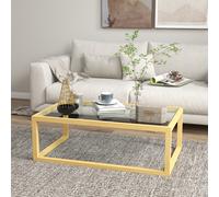 HOMCOM Table basse rectangulaire table de salon avec plateau en verre trempé cadre en bois d'hévéa dim. 100L x 60l x 35H cm