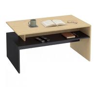 HOMCOM Table Basse Rectangulaire, Table de Salon Moderne Bicolore à Niveaux Décalés avec Étagère de Rangement, 95 x 55 x 50 cm, Bois Naturel et Noir