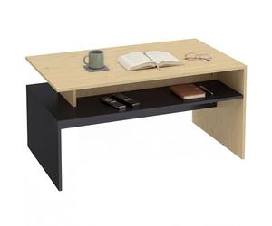 HOMCOM Table Basse Rectangulaire, Table de Salon Moderne Bicolore à Niveaux Décalés avec Étagère de Rangement, 95 x 55 x 50 cm, Bois Naturel et Noir