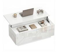HOMCOM Table basse réglable, table de salon moderne avec rangement caché et 2 tiroirs, blanc laqué