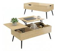 HOMCOM Table Basse Relevable avec Double Plateau 100x50x58 cm Bois Naturel