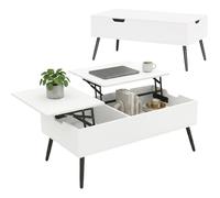 HOMCOM Table Basse Relevable avec Double Plateau et Compartiment Caché, Blanc pour Salon
