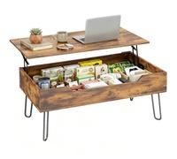 HOMCOM Table Basse Relevable en Bois avec Grand Rangement Caché, Hauteur Réglable, Table de Salon Industrielle avec Pieds en Métal, pour Chambre, Séjour, Bureau, 95 x 50 x 40 cm, Marron Rustique