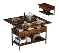 HOMCOM Table Basse Relevable et Extensible 98 x 49 x 55 cm Brun Rustique