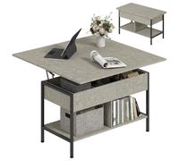 HOMCOM Table Basse Relevable et Extensible Plateau Pliant 98x49x55cm Gris
