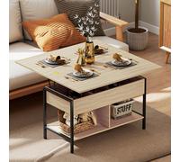 HOMCOM Table basse relevable et extensible, table de salon avec compartiment caché étagères ouvertes, 98x49x55cm, bois naturel