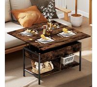 HOMCOM Table basse relevable et extensible, table de salon avec compartiment caché étagères ouvertes, 98x49x55cm, brun rustique
