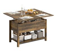 HOMCOM Table Basse relevable et Extensible, Table de Salon avec Plateau Pliant, Compartiment caché et étagère Ouverte, Style Moderne, pour Salon, Bureau, Manger, 100 x 45 x 50,5 cm, Brun Rustique