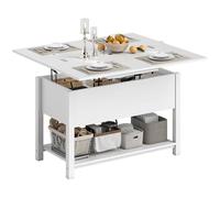 HOMCOM Table Basse relevable et Extensible, Table de Salon avec Plateau Pliant, Compartiment caché et étagère Ouverte, Style Moderne, pour Salon, Bureau, Manger, 100 x 45 x 50,5 cm, Blanc