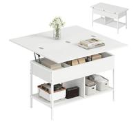 HOMCOM Table Basse Relevable et Extensible Table Salon 98x49x55 cm Blanc