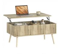 Table basse relevable - HOMCOM - 2 compartiments cachés et pieds en pin - MDF - 91 x 56 x 43 cm - chêne
