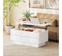 HOMCOM Table basse relevable, table de salon avec compartiment caché et 2 tiroirs, 100 x 50 x 44 cm, blanc