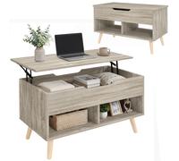 HOMCOM Table basse relevable, table de salon avec compartiment caché et étagères ouvertes, 75 x 40 x 58 cm, bois naturel