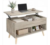 HOMCOM Table Basse relevable, Table de Salon avec Compartiment caché et étagères Ouvertes, Pieds en métal, Style Industriel, pour Salon, Bureau, 75 x 40 x 58 cm, Bois Naturel