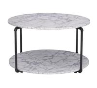 HOMCOM Table Basse Ronde avec étagère dim. Ø 80 x 45H cm Panneaux Particules Imitation marbre Blanc métal Noir