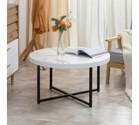 HOMCOM Table Basse Ronde avec Plateau Effet Marbre en MDF et Pieds en Métal, Φ80x45 cm, Blanc