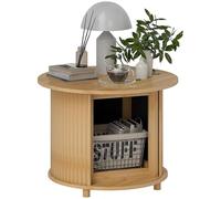 HOMCOM Table Basse Ronde en Bambou, Rangement Caché Ø 60 x 45H cm Naturel