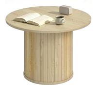HOMCOM Table basse ronde pour salon avec base en colonne avec lattes, pour salon, chambre, Ø60 x 40 cm, naturel