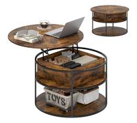 HOMCOM Table basse ronde réglable en hauteur Ø 80 cm Table de salon avec plateau de rangement et espace de rangement caché Table basse d'appoint pour salon Marron