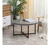 HOMCOM Table basse ronde table basse industrielle effet béton ciré en MDF et métal Ø 80 x 45 cm piètement croisé | Aosom France
