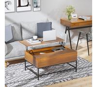 HOMCOM Table basse surélevée Table basse polyvalente avec rangement dissimulé Pieds en métal 90x60,5x45,5 cm