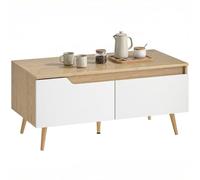 HOMCOM Table Basse, Table Basse Moderne avec 2 tiroirs, Pieds en Bois de pin, pour Salon, Chambre à Coucher, 100 x 50 x 46 cm, chêne