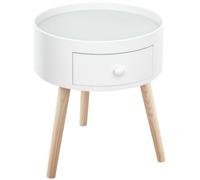HomCom Chevet rond design scandinave – tiroir bicolore, pieds effilés, bois massif chêne clair – blanc