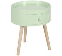HomCom Chevet rond scandinave – Tiroir bicolore, pieds effilés, chêne clair, vert