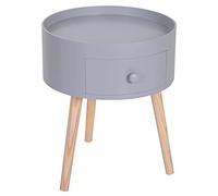 HOMCOM Chevet table de nuit ronde design scandinave tiroir bicolore pieds effilés inclinés bois massif chêne clair gris