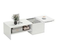 HOMCOM Table basse Table de salon avec étagère de rangement cachée, moderne Table basse d'appoint pour le salon 110 x 52 x 36 cm, Blanc