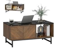 HOMCOM Table Basse, Table de Salon avec Plateau Effet marbre, 2 Portes et 2 Compartiments Ouverts, Cadre en Acier, Style Moderne, pour Salon, Bureau, 100 x 50,8 x 45,7 cm, Noyer