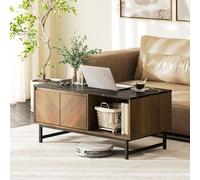 HOMCOM Table basse, table de salon, plateau effet marbre, 2 portes et 2 niches ouvertes, 100 x 50,8 x 45,7 cm, noyer