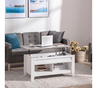 HOMCOM Table basse table rectangulaire avec plateau revelable 2 compartiments ouverts table à café panneaux particules 105 x 50 x 49 cm blanc
