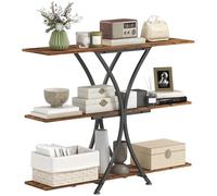 HOMCOM Table Console à 3 Niveaux, Table de canapé Industrielle avec 2 étagères Ouvertes et Cadre en X en métal, Table Console de Couloir étroite, pour Le Salon, Le Couloir, l'entrée, Marron Rustique