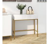 HOMCOM Table console, console meuble, avec 2 tiroirs, base en acier, console entrée, avec pieds antidérapants, pour entrée, salon, blanc Description:Transformez votre entrée ou salon avec la table con