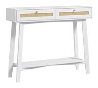 HOMCOM Table console d'entrée avec 2 tiroirs design en rotin et étagère ouverte pour couloir 100 x 30 x 81 cm Blanc