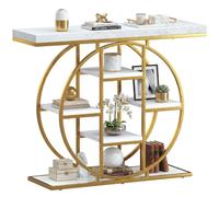 HOMCOM Table Console d'Entrée Industrielle 100 cm Plateau Épais 4cm Blanc | Meuble d'Entrée, 6 Étagères, Bois Métal, Console Étroite, Gain de Place, pour Couloir Salon et Derrière Canapé